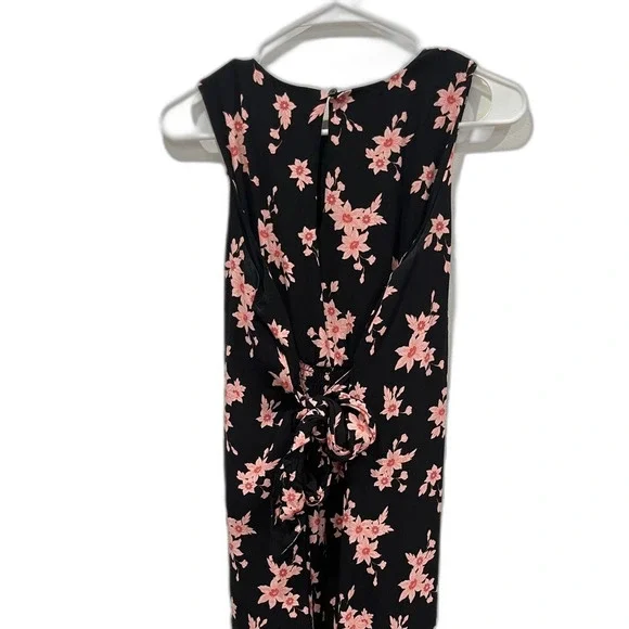 Loft Women's Size Large Knee Length Black and Pink Floral Dress with tie bow - Picture 2 of 8